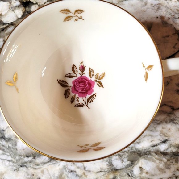 Lenox Rhodora Fine China Set Cup & Saucers P471 Pink Rose Gold Leaf - Picture 6 of 9